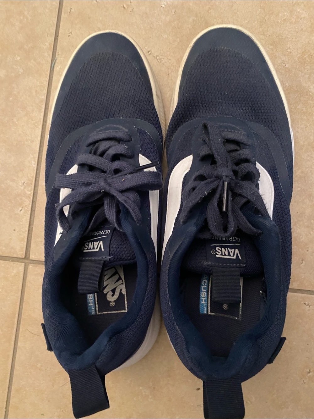 Vans Men’s Navy and White Low-Top Sneakers — Slip-On Lace-Up Style